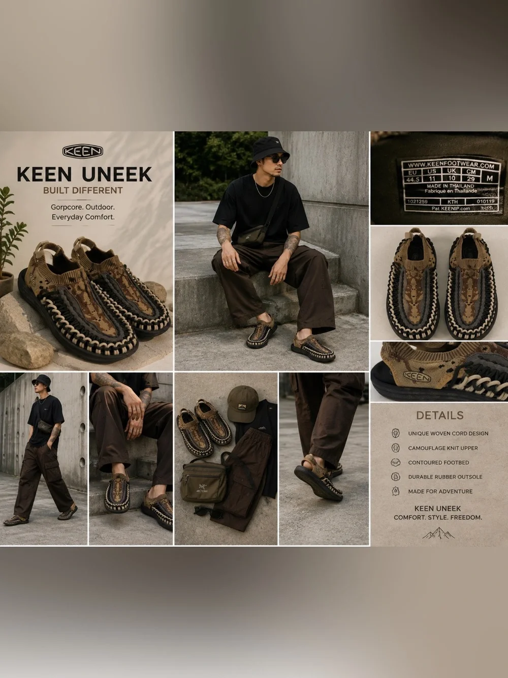 KEEN UNEEK Men’s 11 Camo Woven Cord Gorpcore Sandals